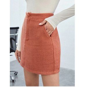 SHEIN Slant Pocket Solid Tweed Skirt